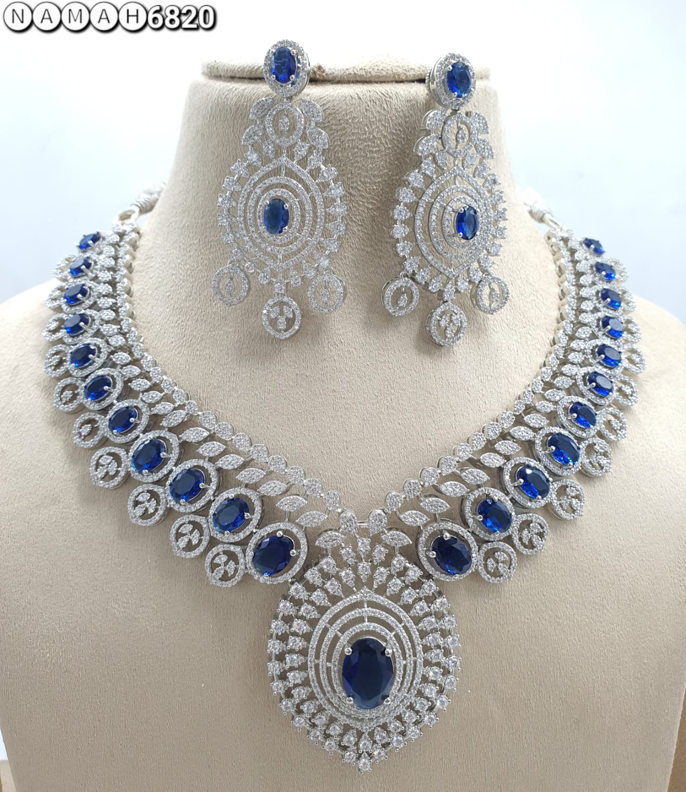 Blue Green American Diamond Necklace Set 