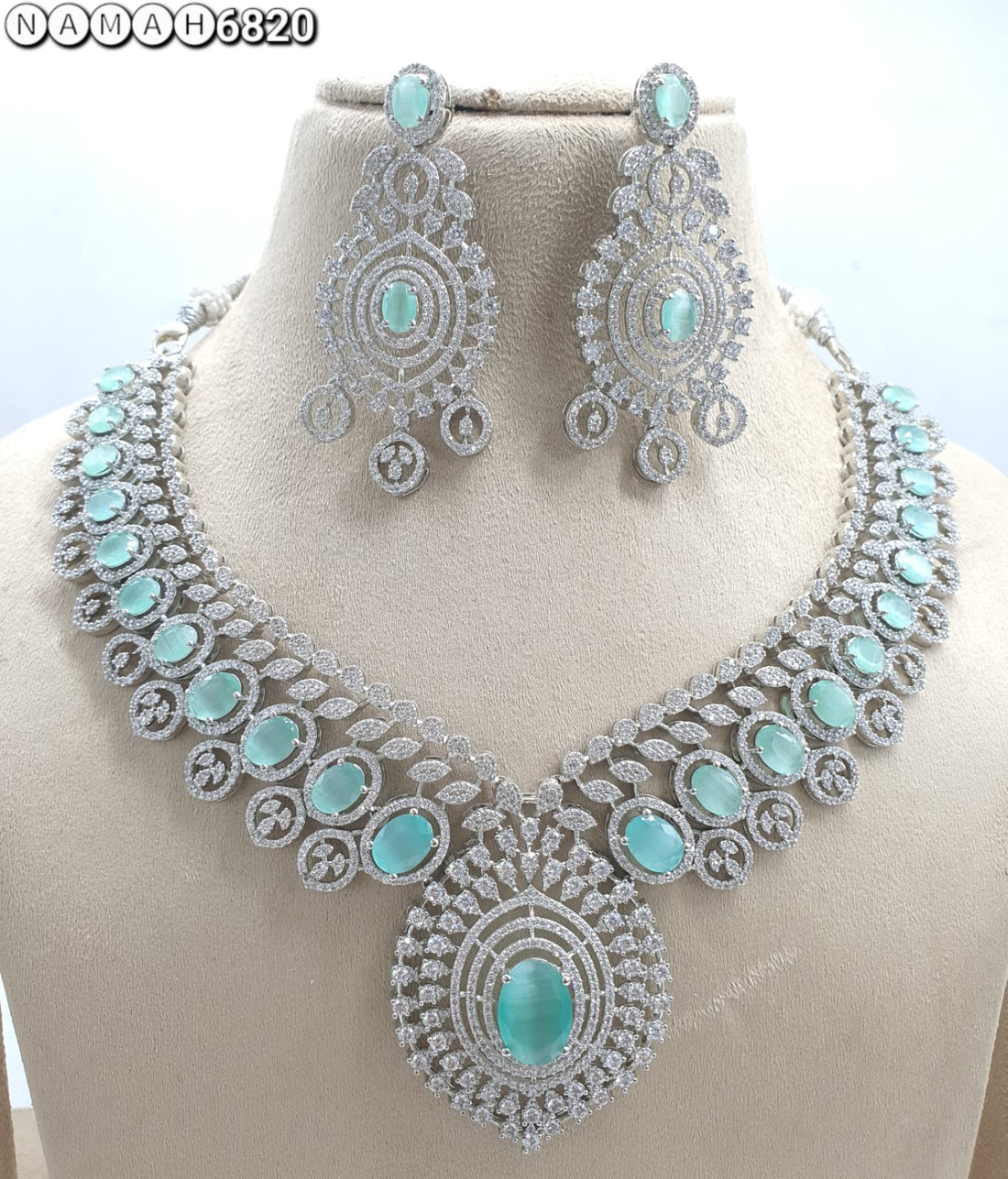 Mind Green American Diamond Necklace Set 
