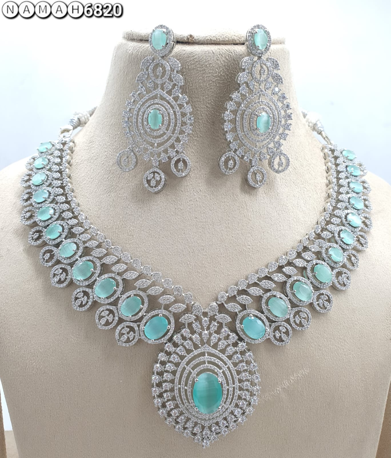 Mind Green American Diamond Necklace Set 