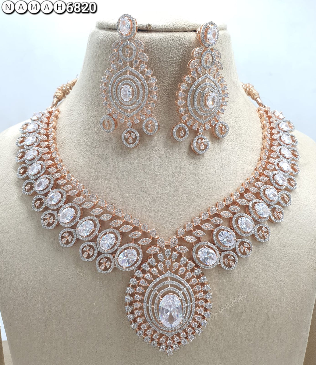 White Green American Diamond Necklace Set 