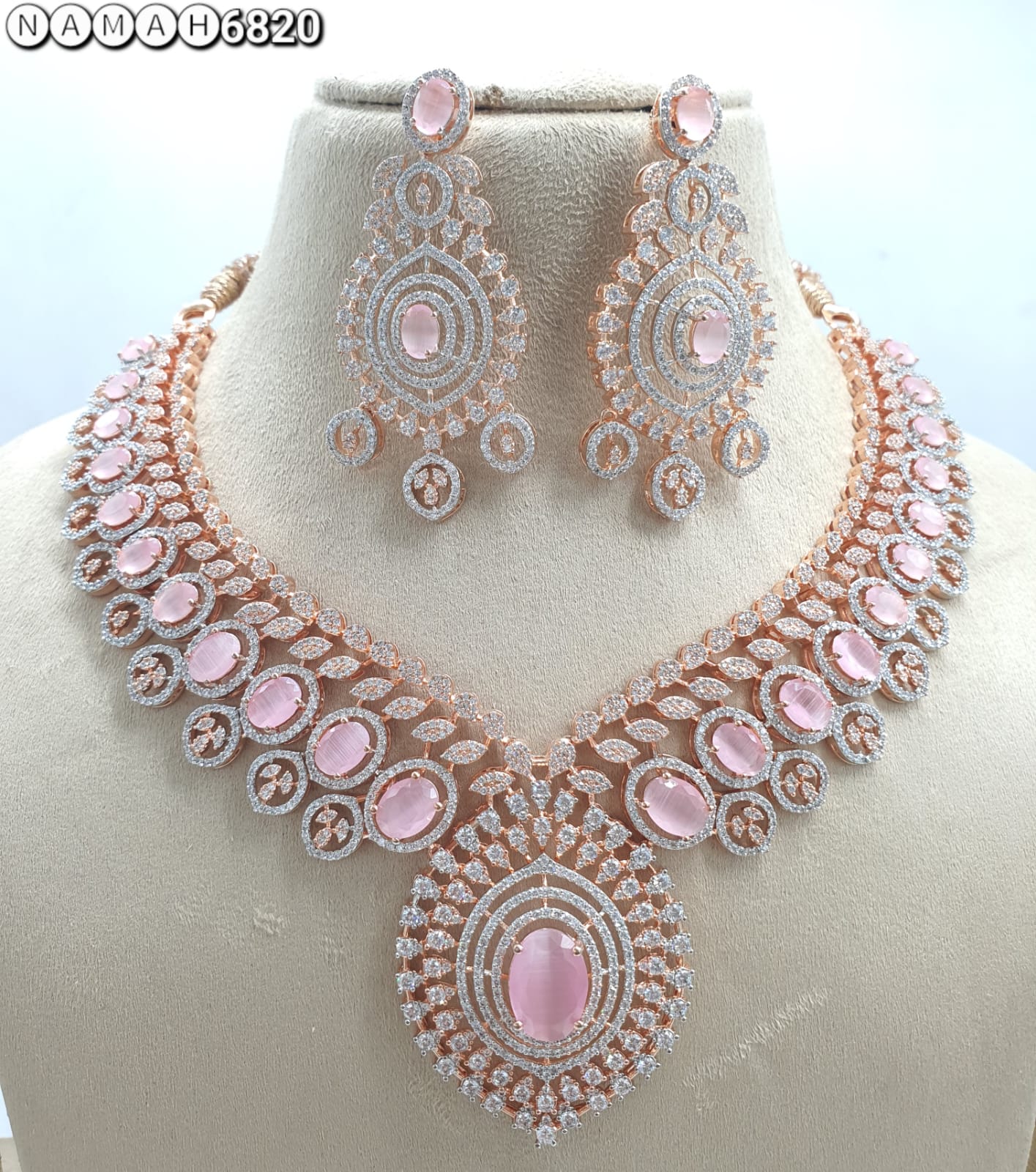 Pink American Diamond Necklace Set 
