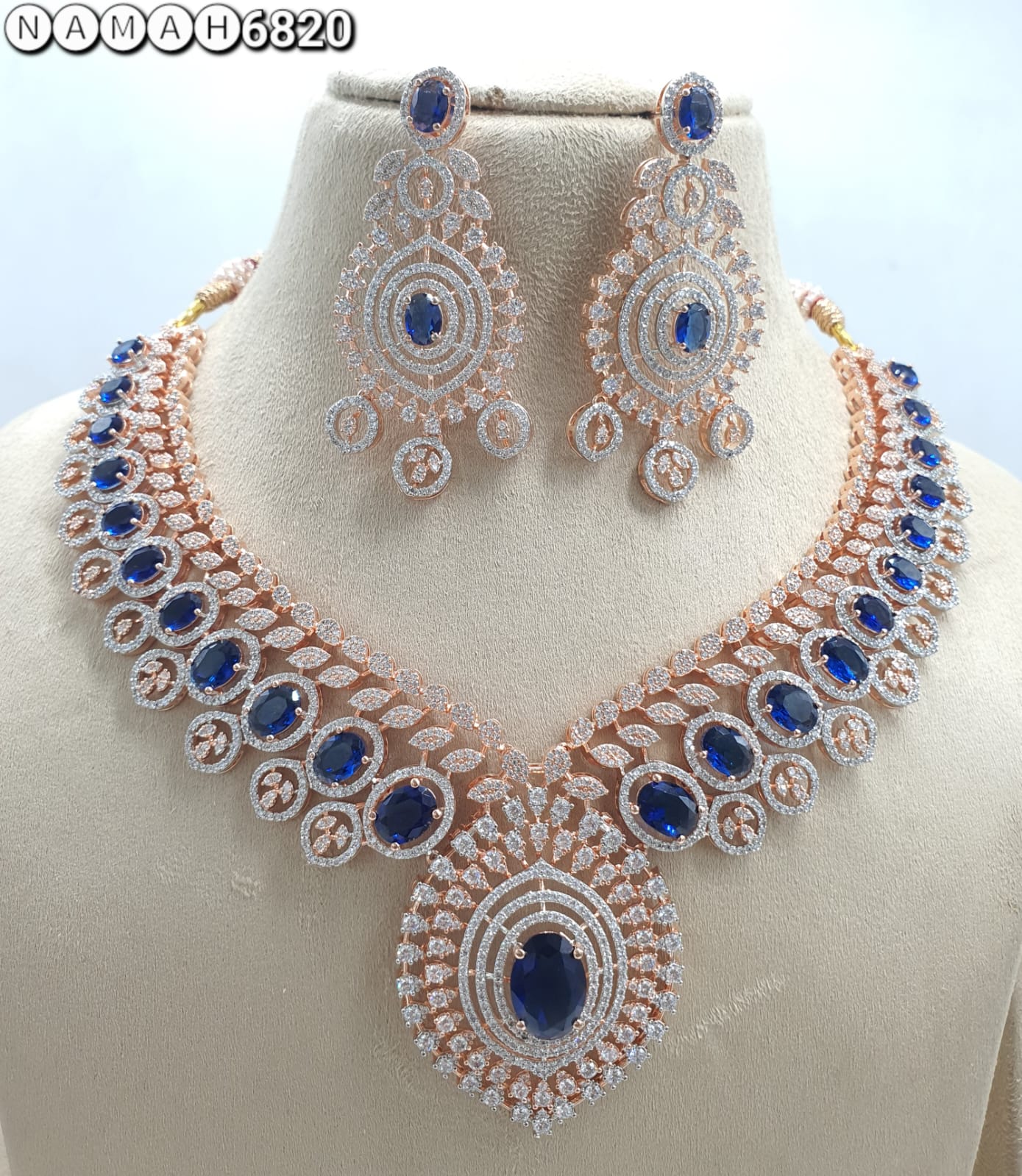 Blue American Diamond Necklace Set 