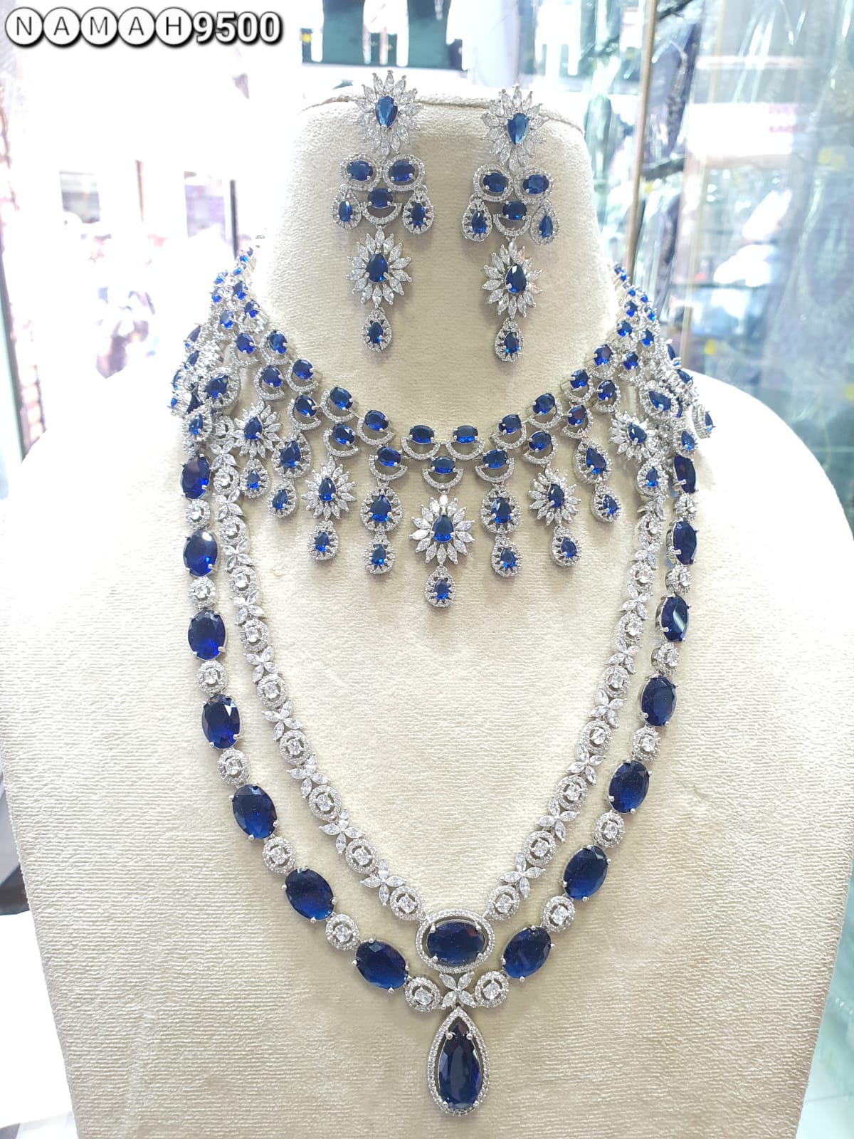 Green American Diamond Necklace Set 