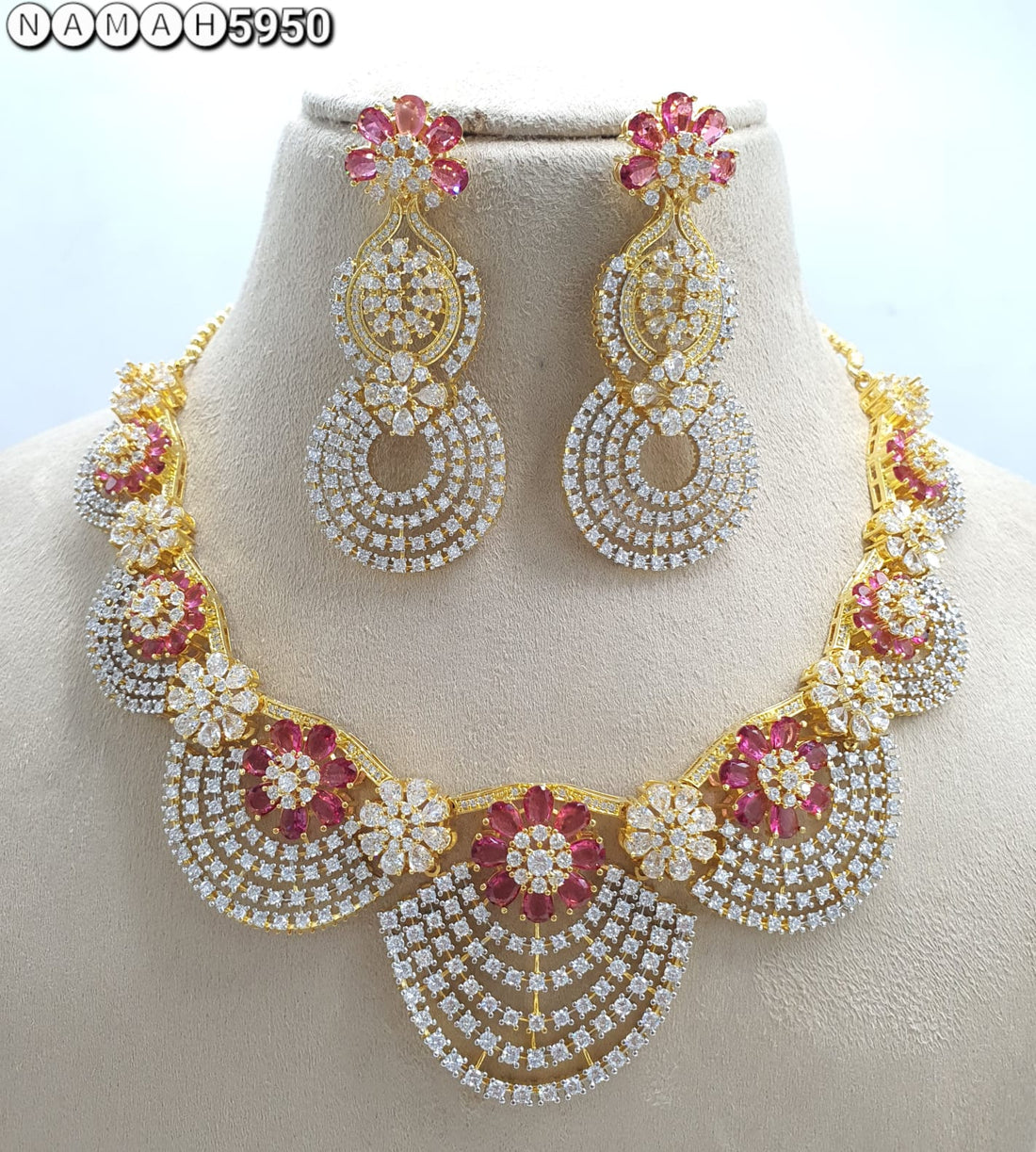 Multicolour American Diamond Necklace Set 