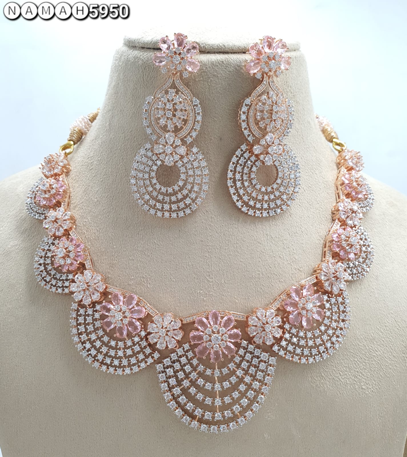 Baby Pink American Diamond Necklace Set 