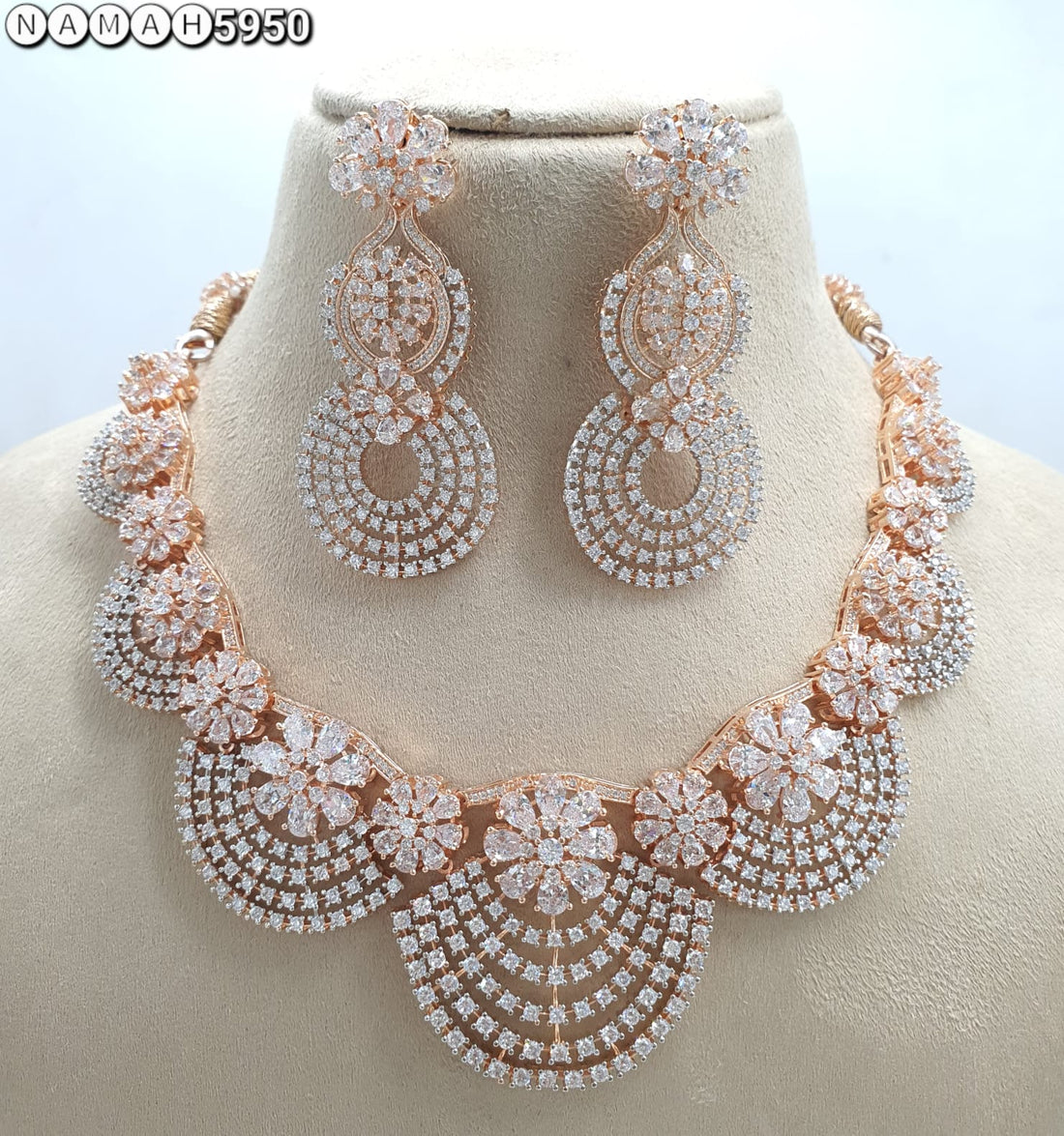 Gold American Diamond Necklace Set 