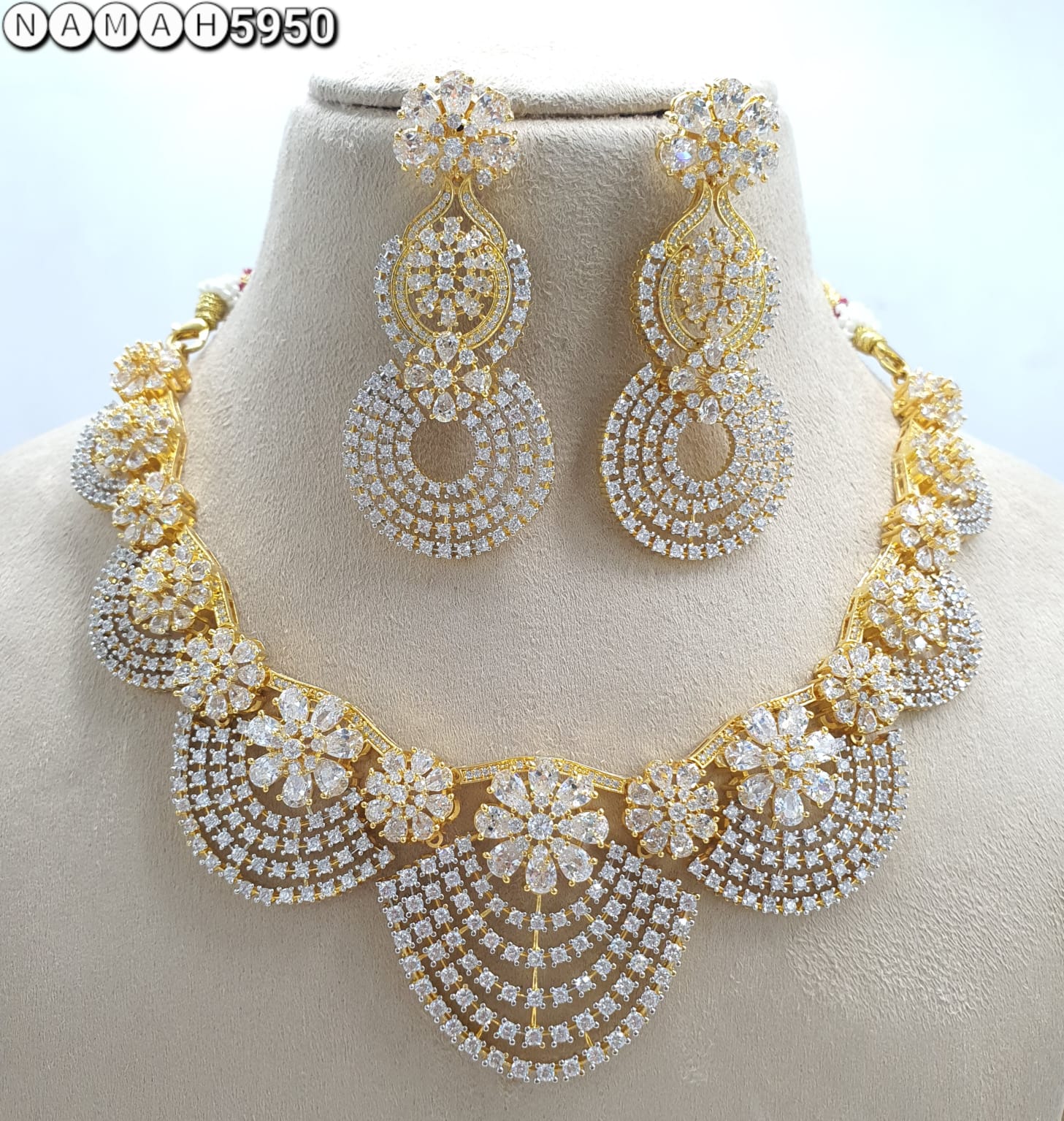 Gold American Diamond Necklace Set 