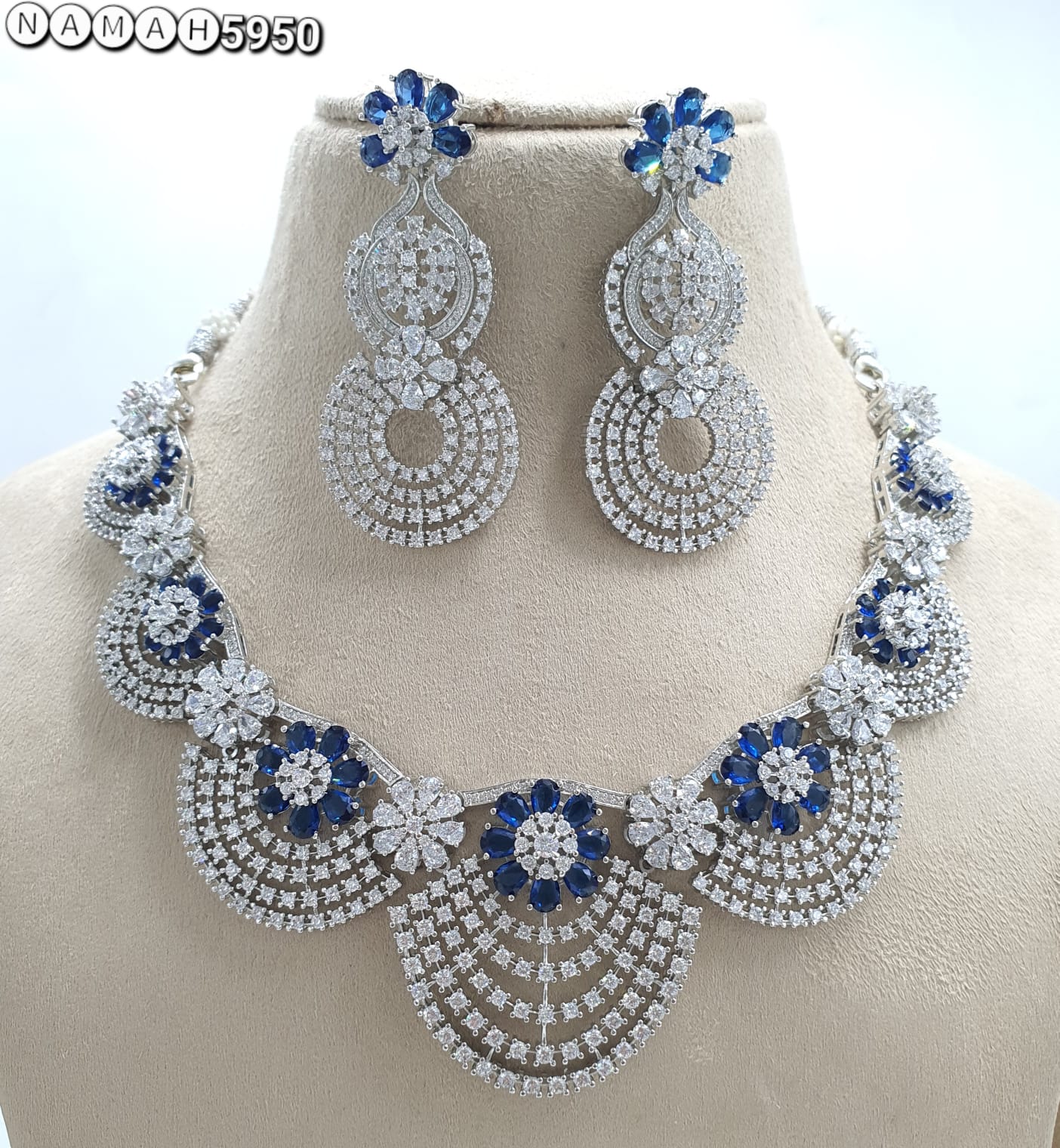 Blue American Diamond Necklace Set 