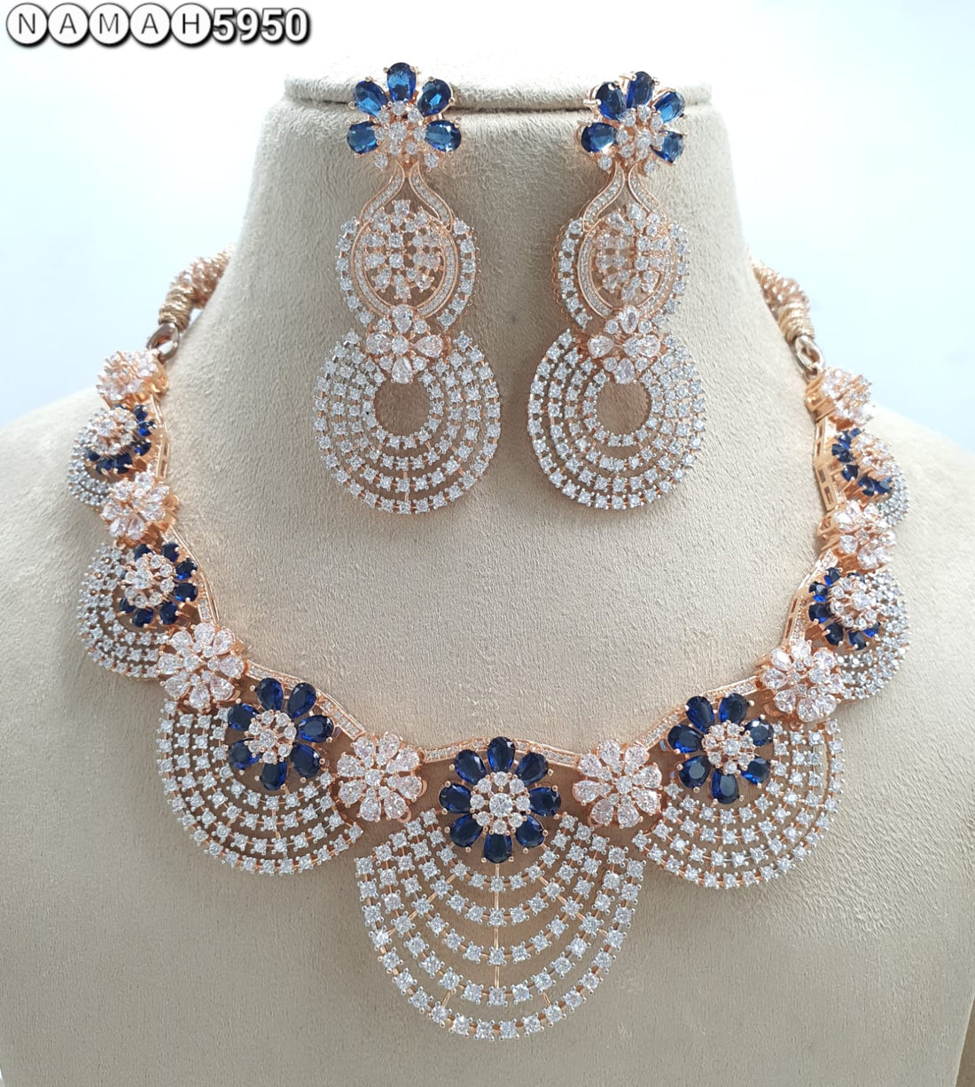 Blue American Diamond Necklace Set 