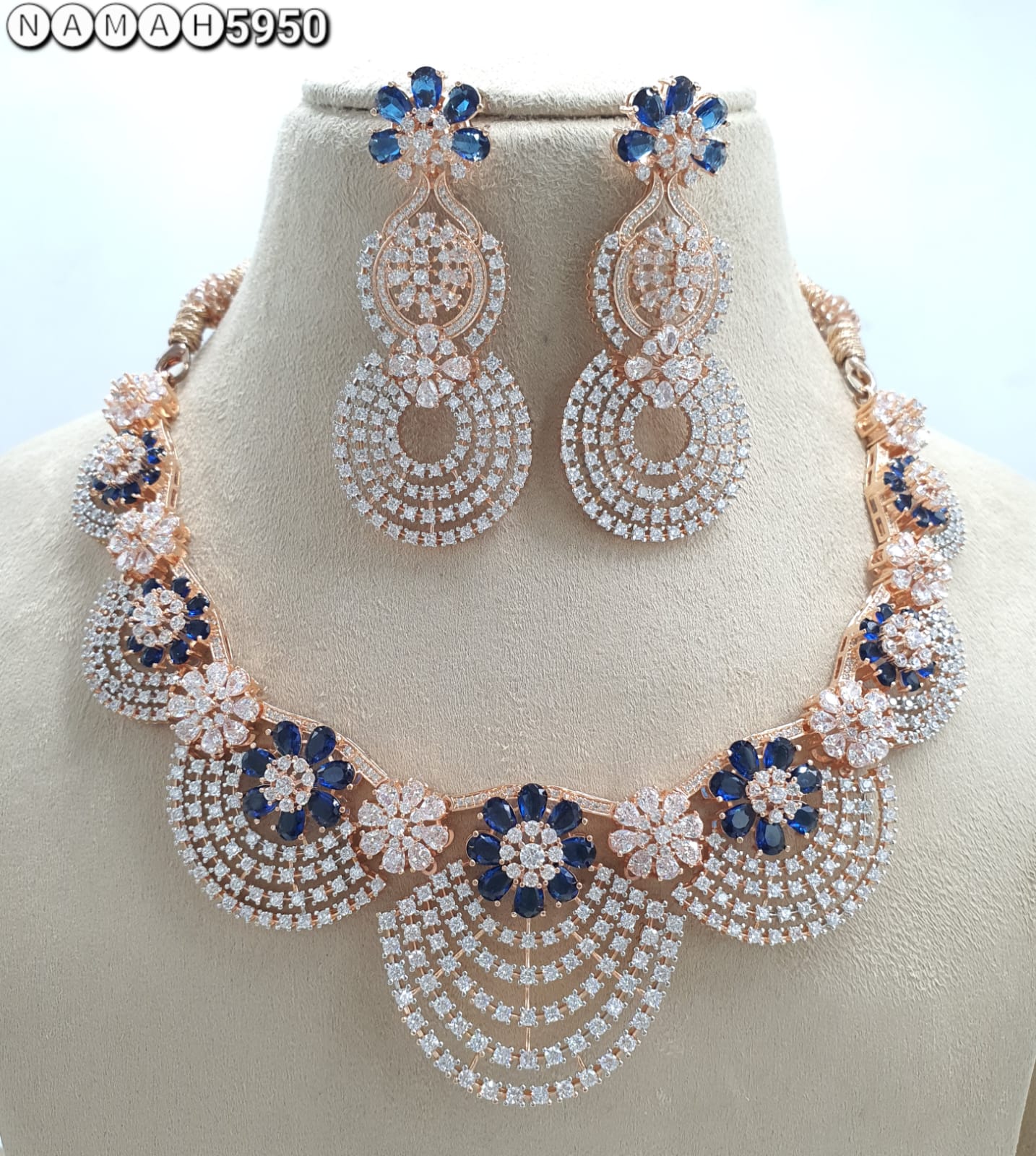 Blue American Diamond Necklace Set 