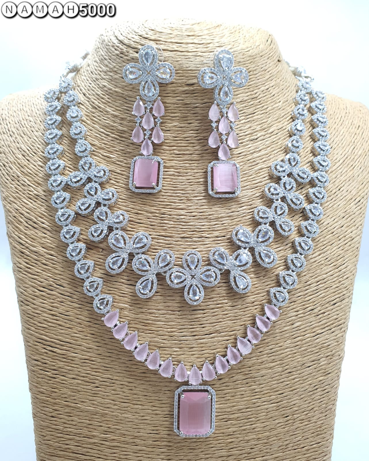 Pink American Diamond Necklace Set 
