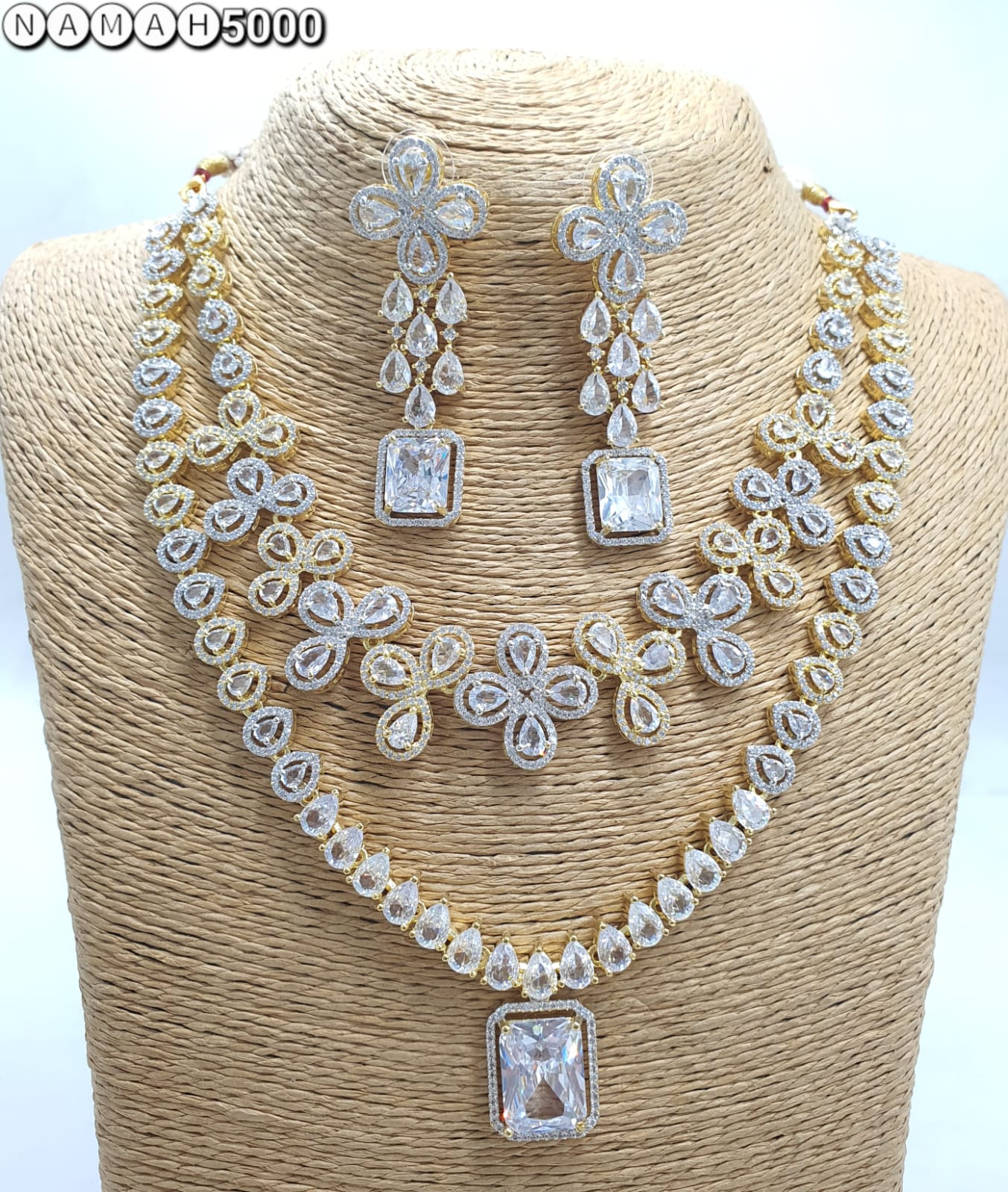 Gold American Diamond Necklace Set 