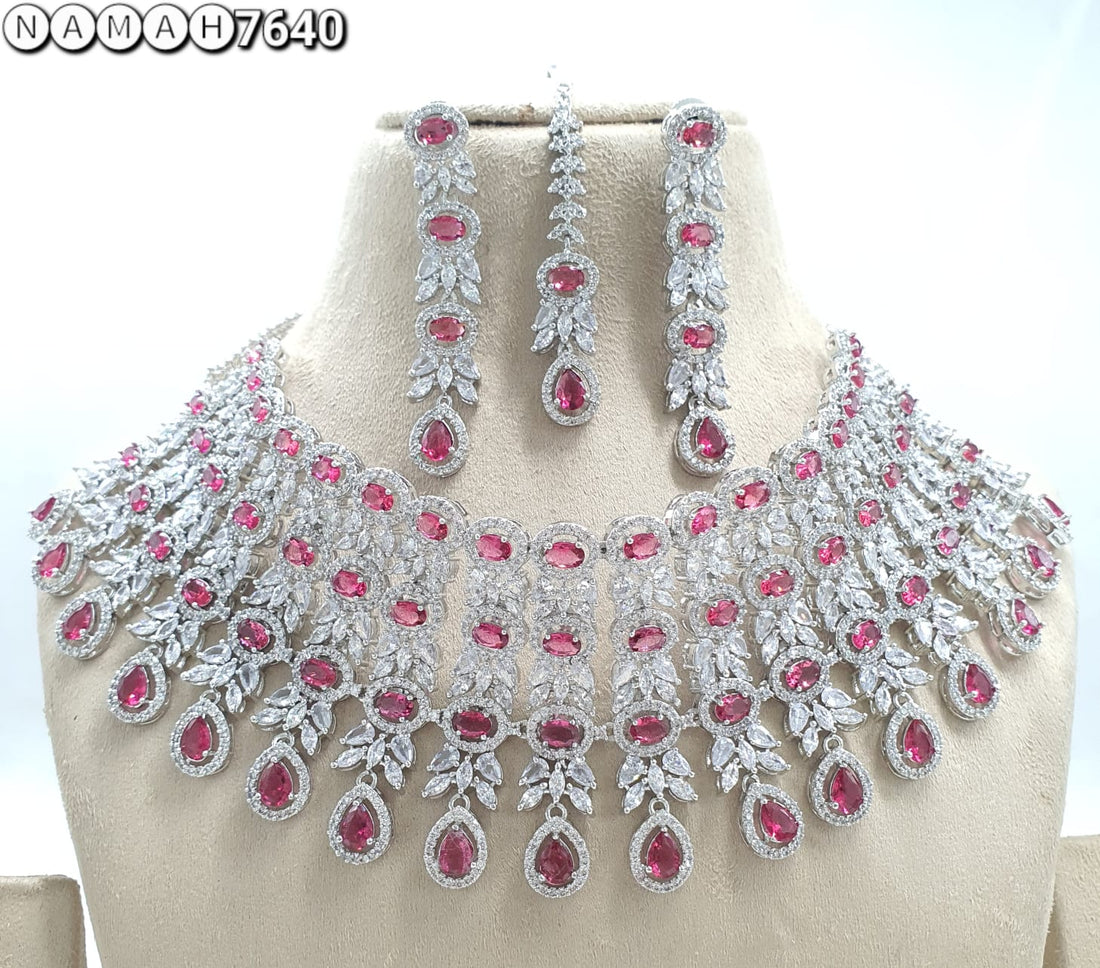 Maroon American Diamond Necklace Set 