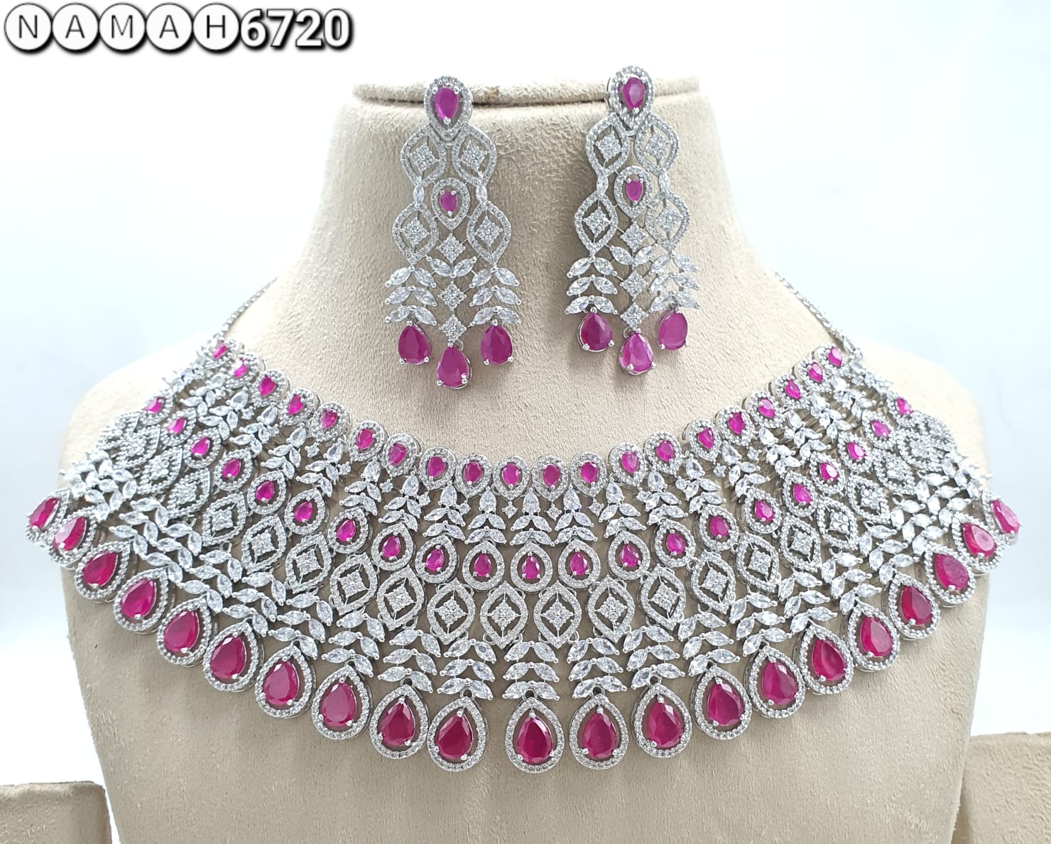 Red American Diamond Necklace Set 