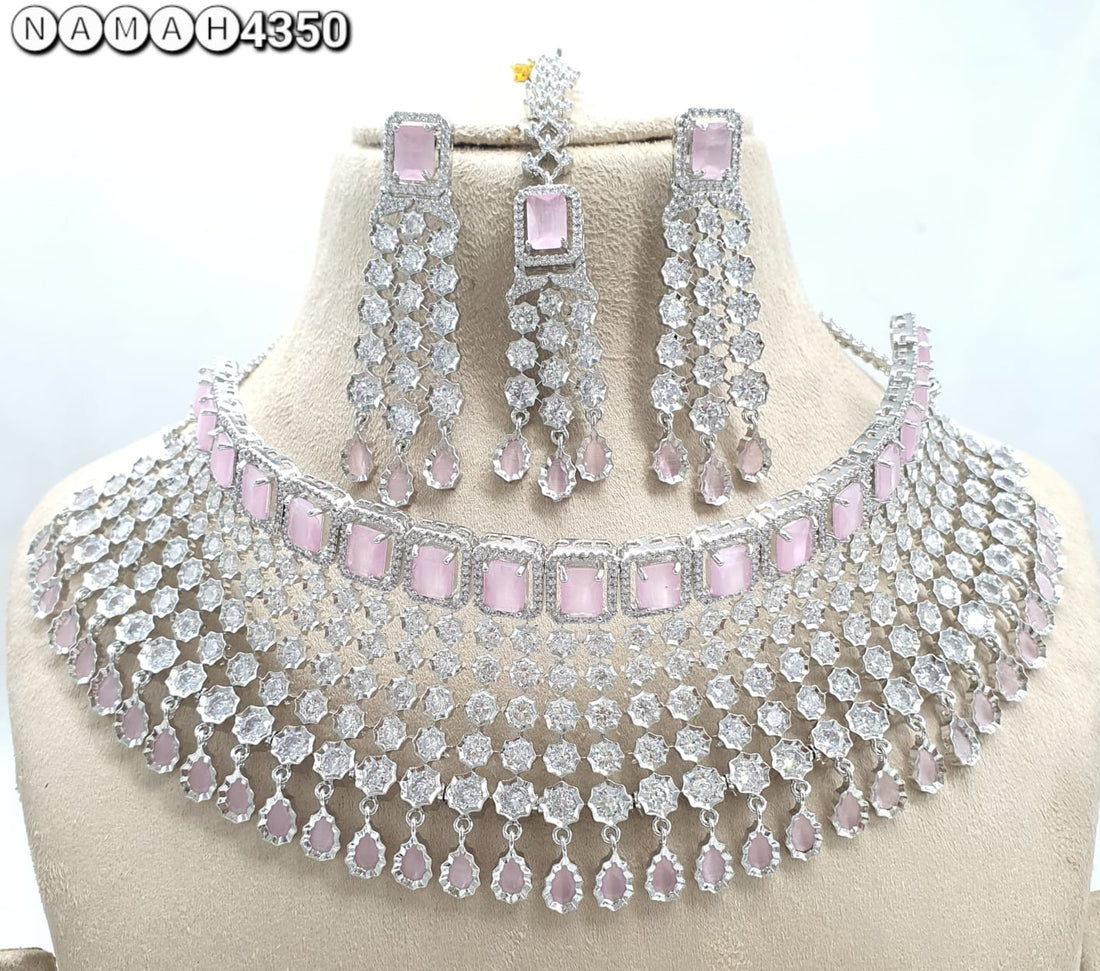 Pink American Diamond Necklace Set 