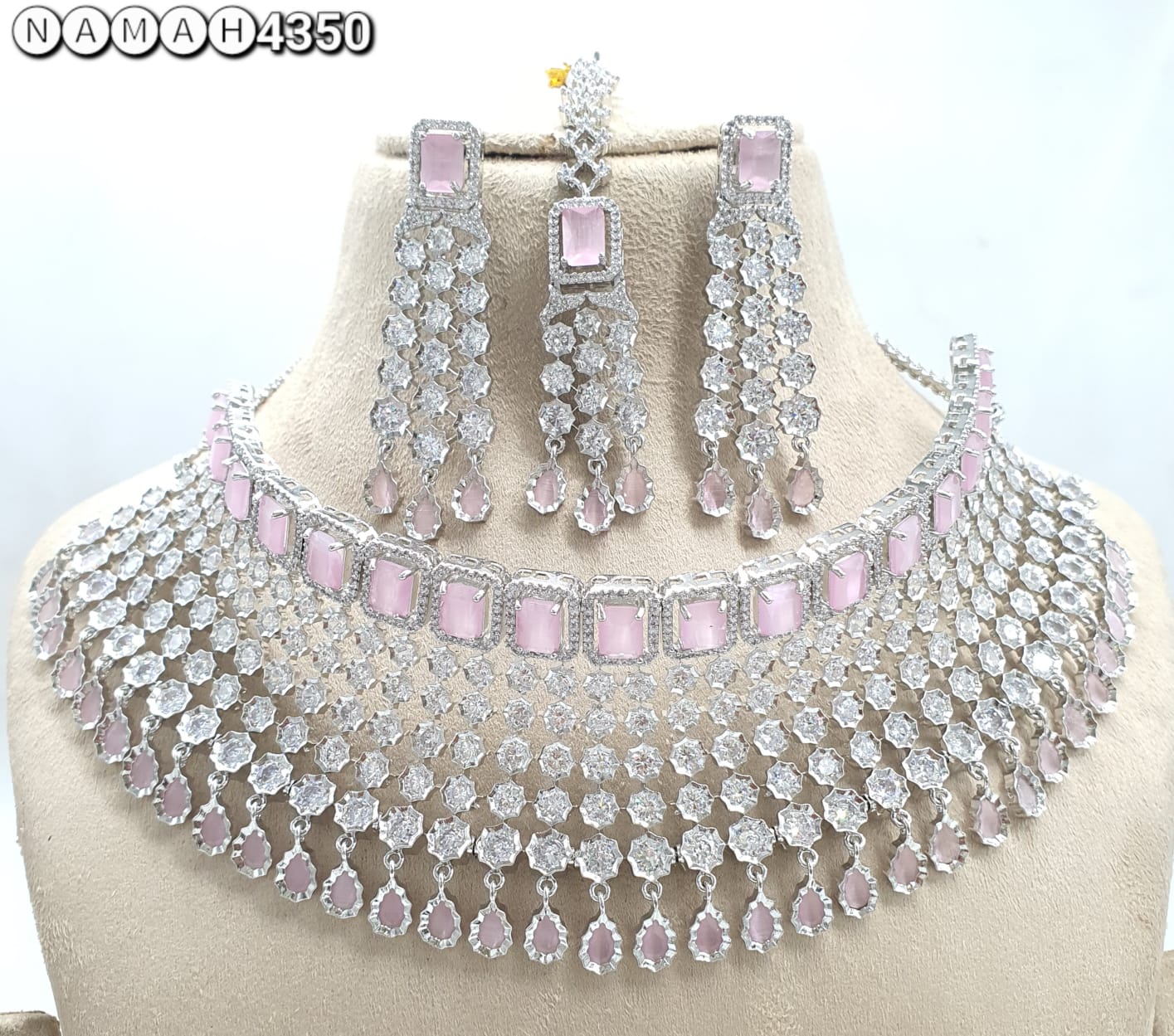 Pink American Diamond Necklace Set 