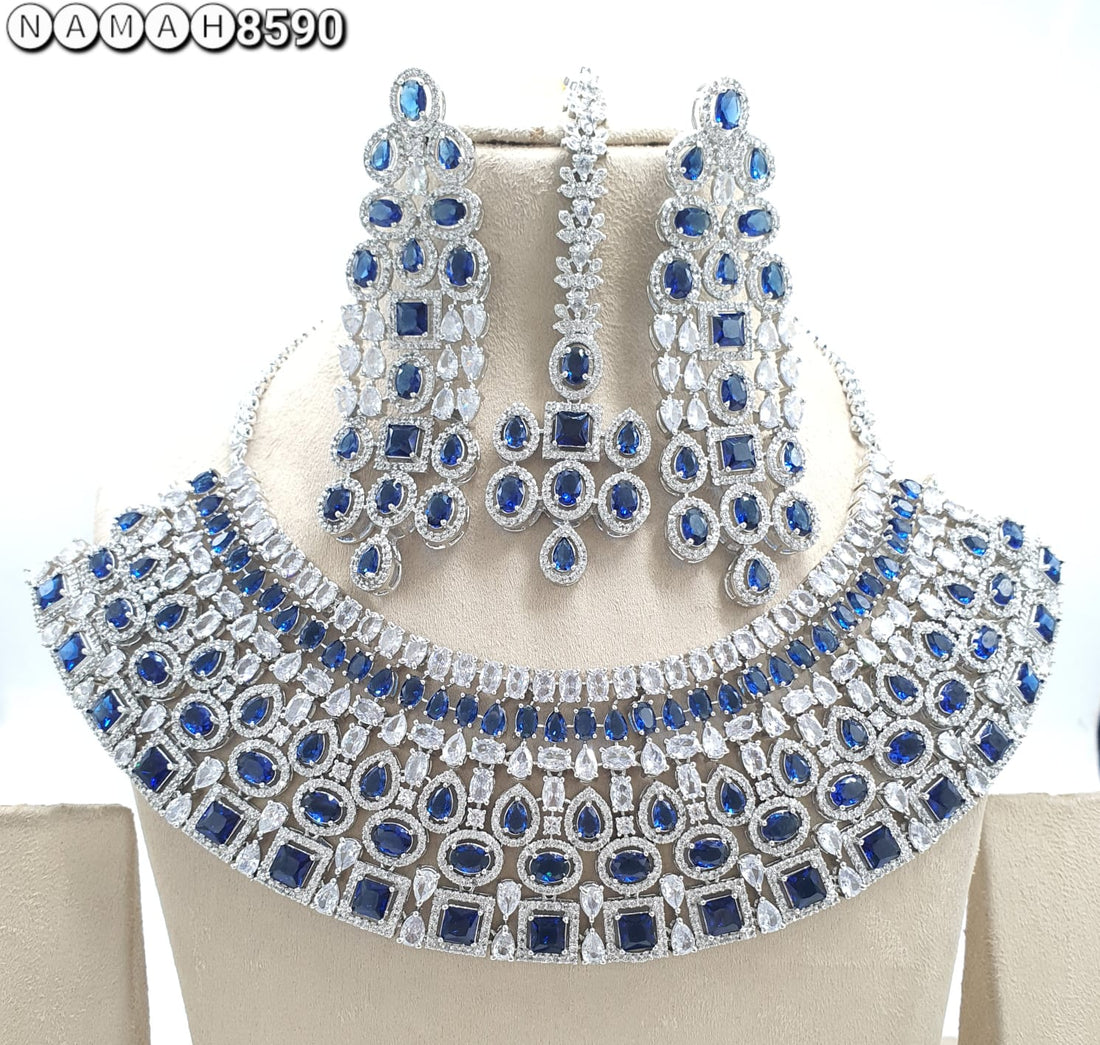 Blue American Diamond Necklace Set 