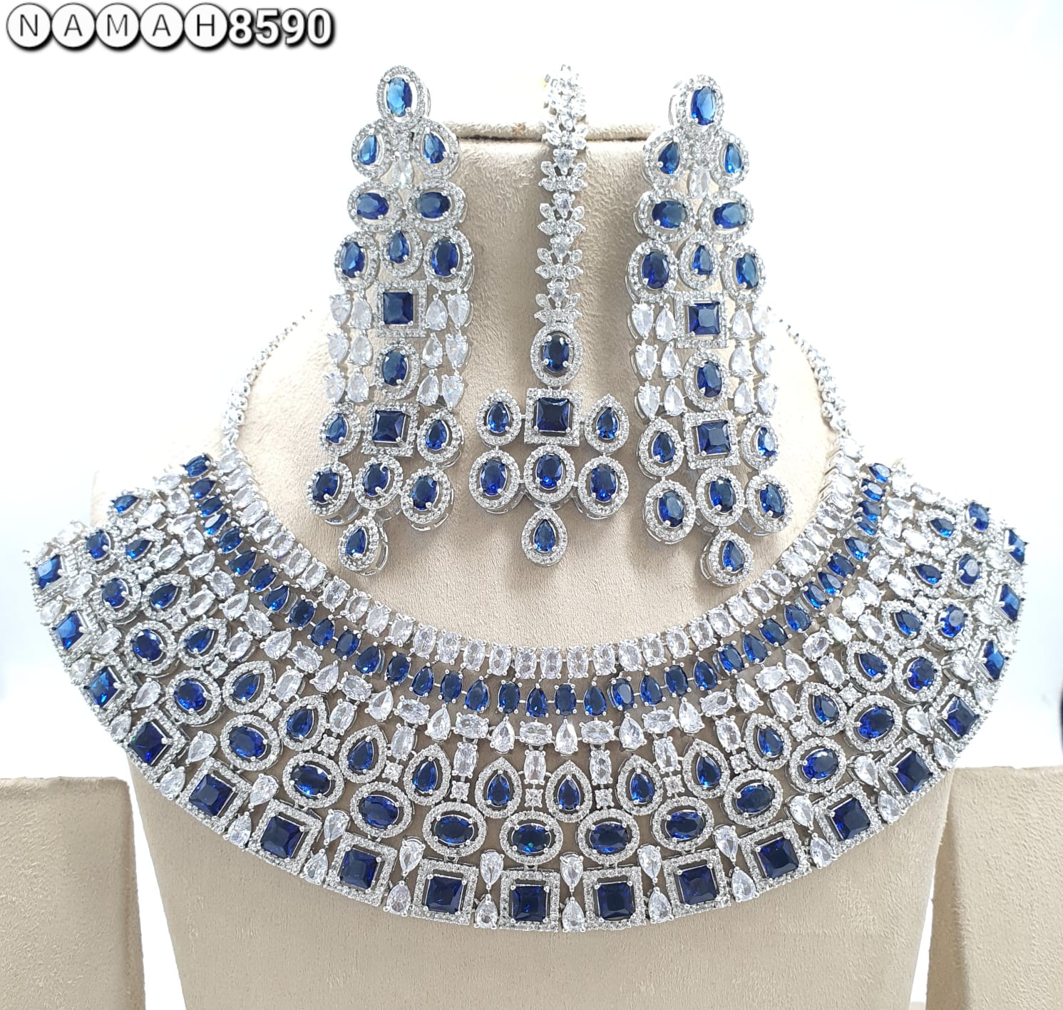 Blue American Diamond Necklace Set 