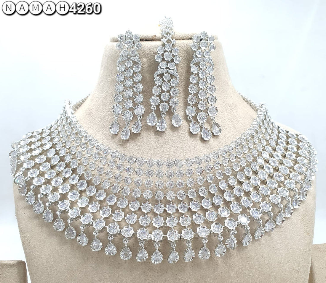 White American Diamond Necklace Set 