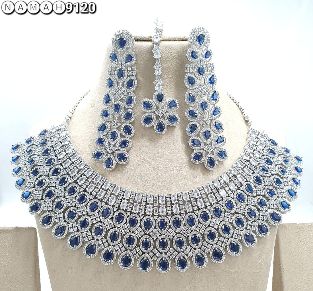 Blue American Diamond Necklace Set 