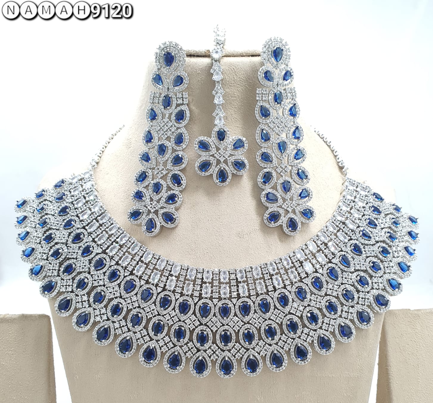 Blue American Diamond Necklace Set 