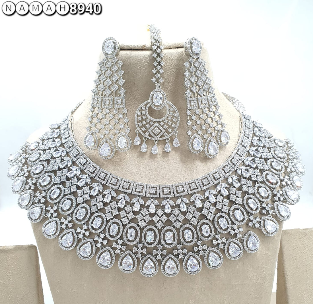 White American Diamond Necklace Set 
