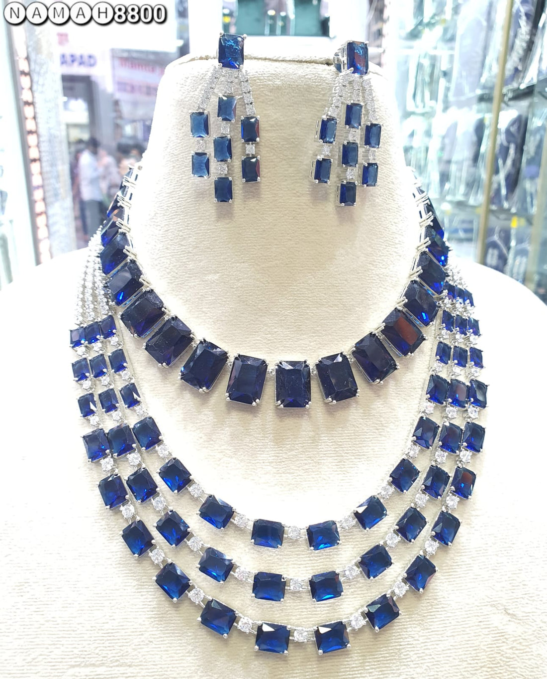 Blue American Diamond Necklace Set 
