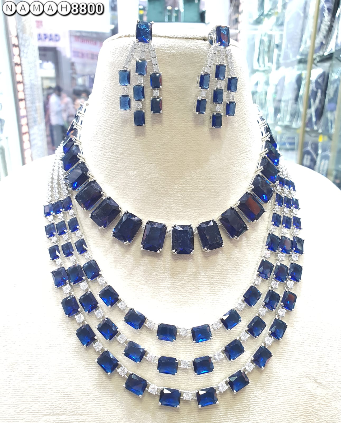 Blue American Diamond Necklace Set 
