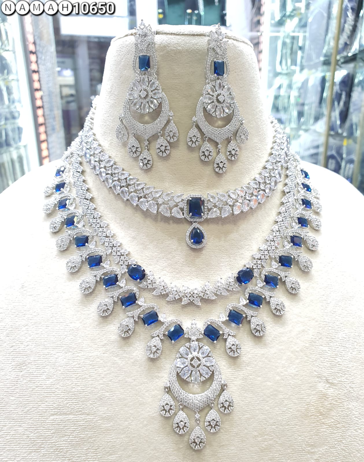 Blue American Diamond Necklace Set 