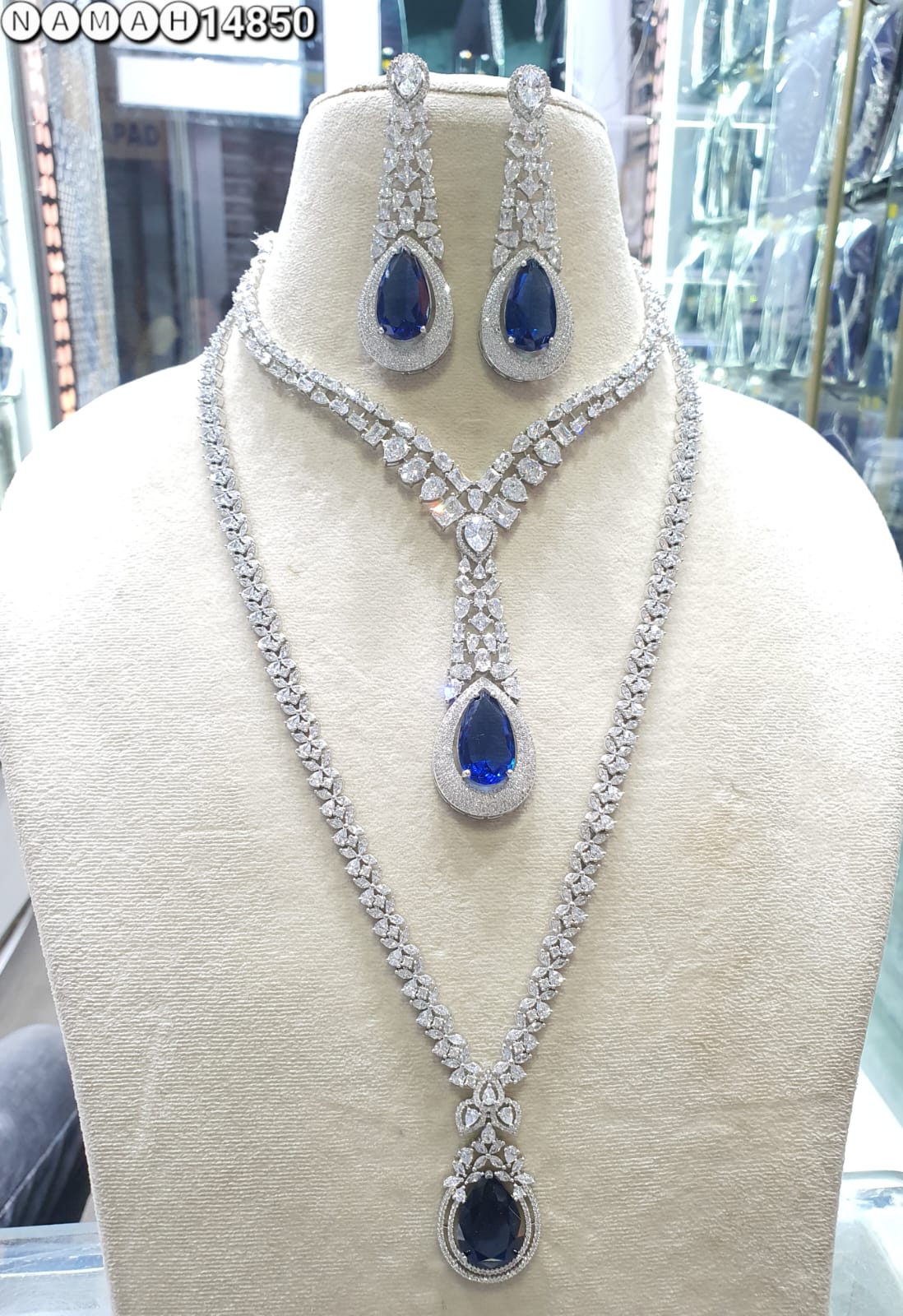 Blue American Diamond Necklace Set 
