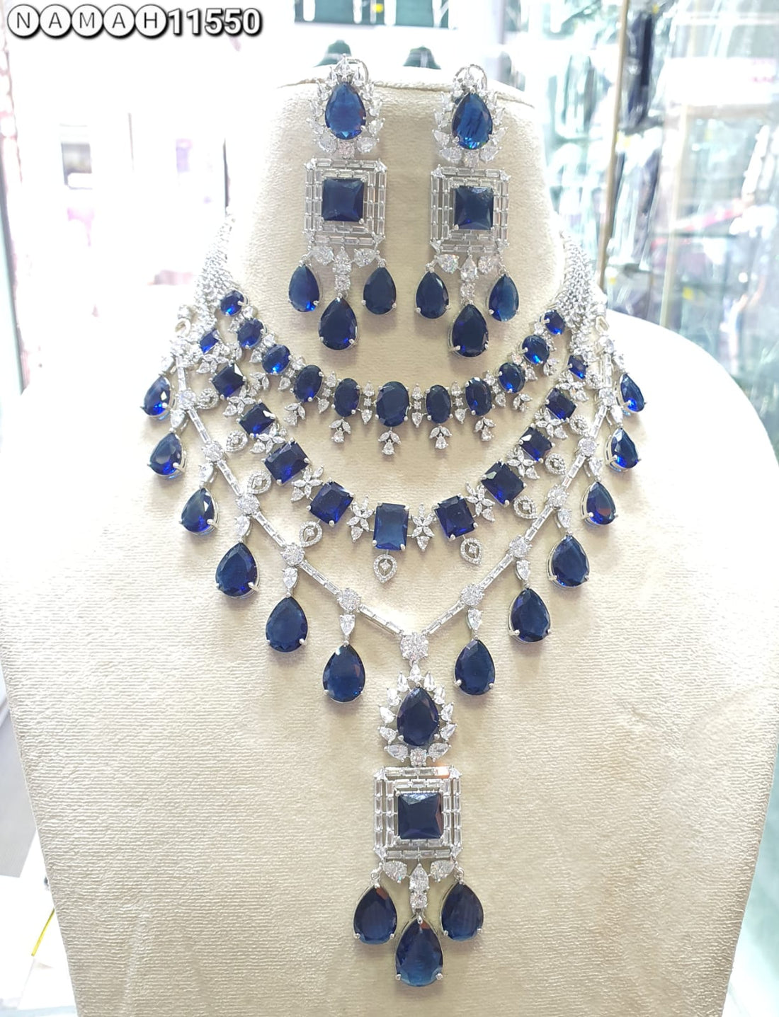 Blue American Diamond Necklace Set 