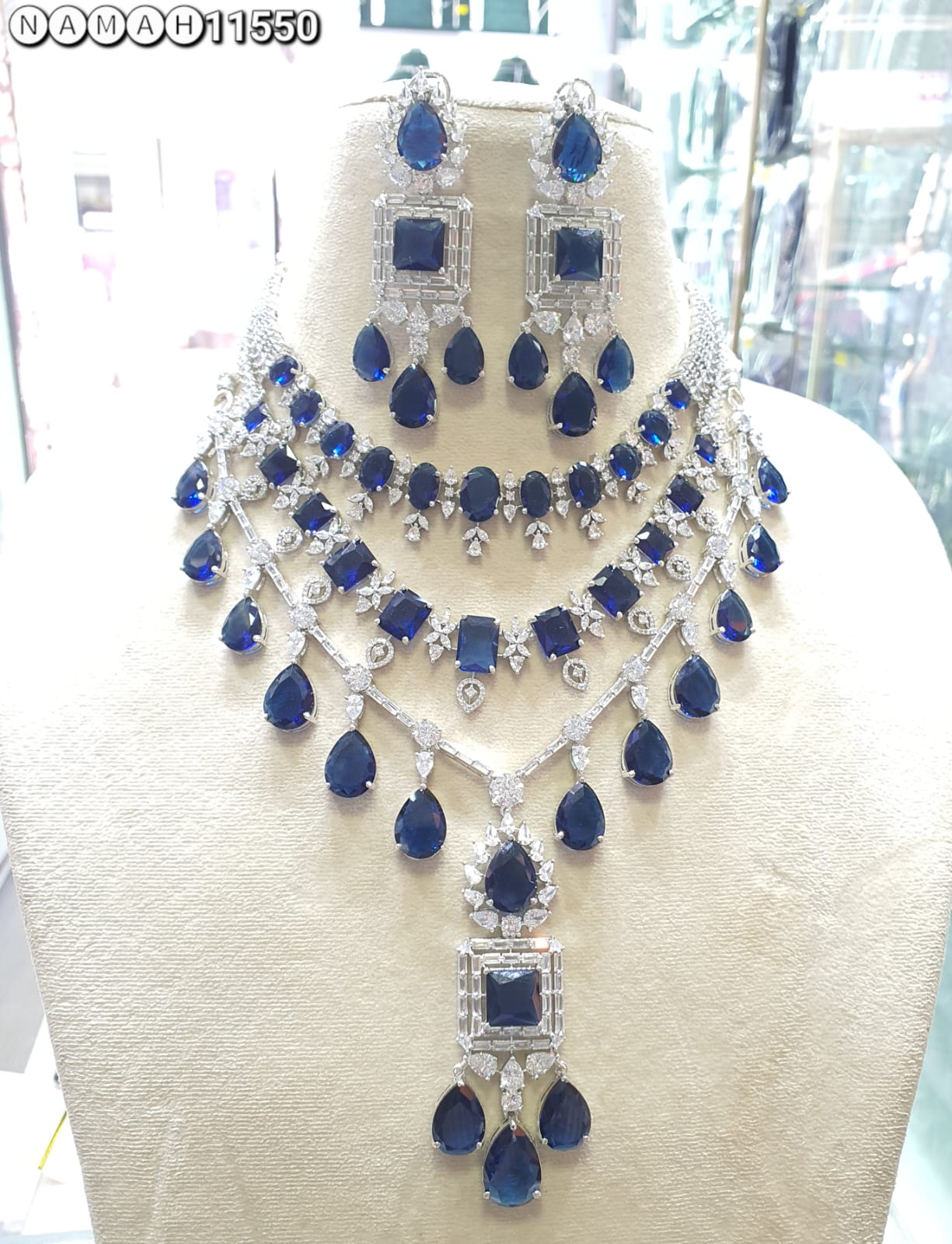 Blue American Diamond Necklace Set 