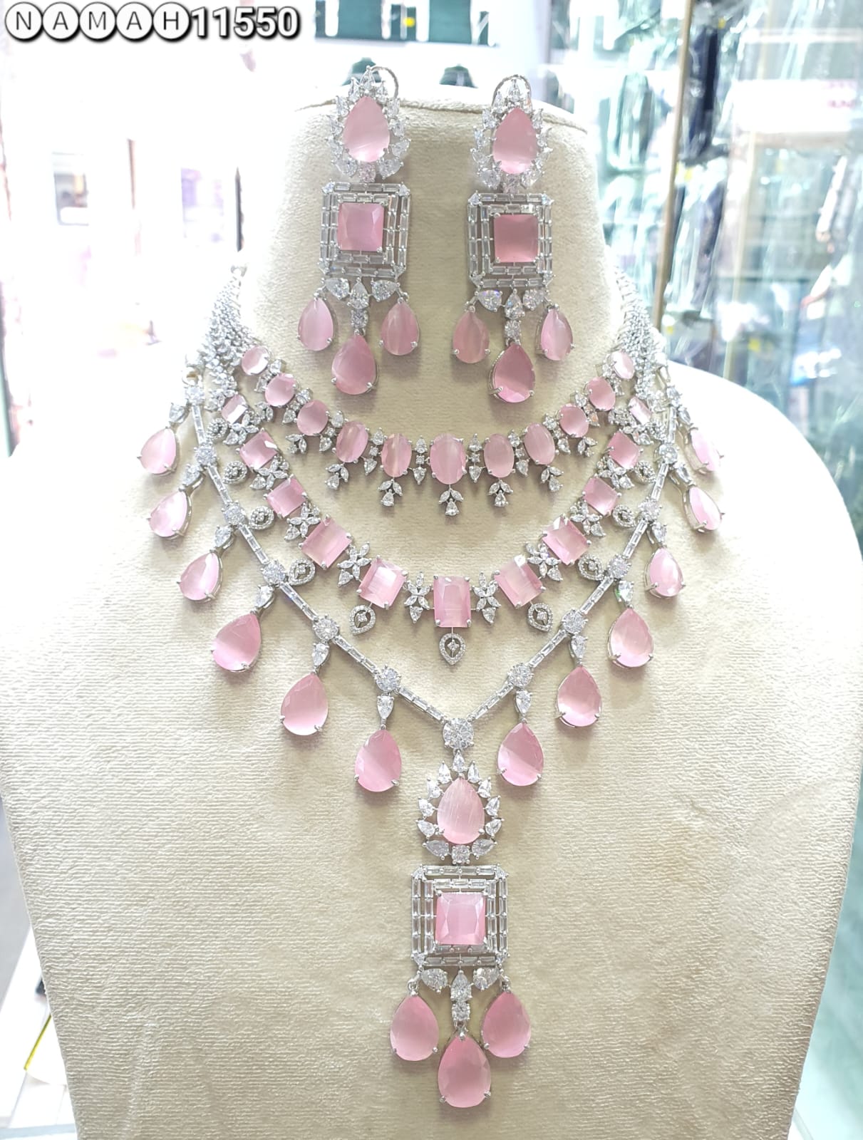 Pink American Diamond Necklace Set 
