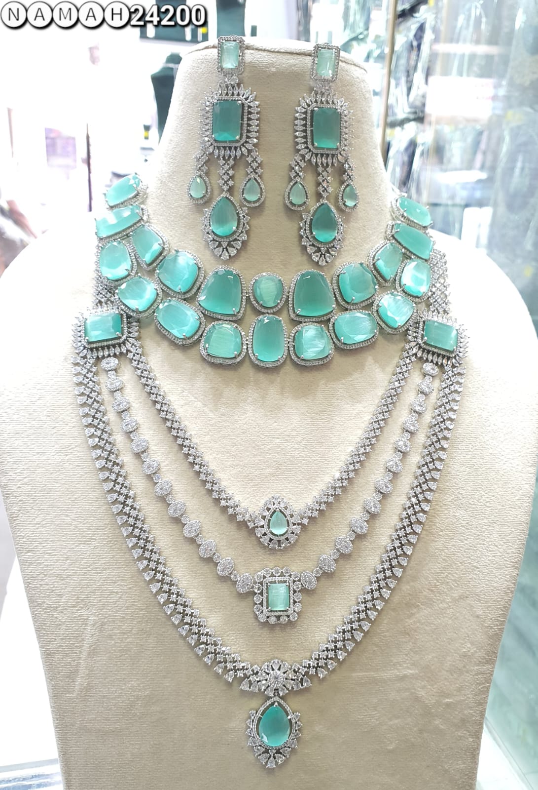 Mind Green American Diamond Necklace Set 