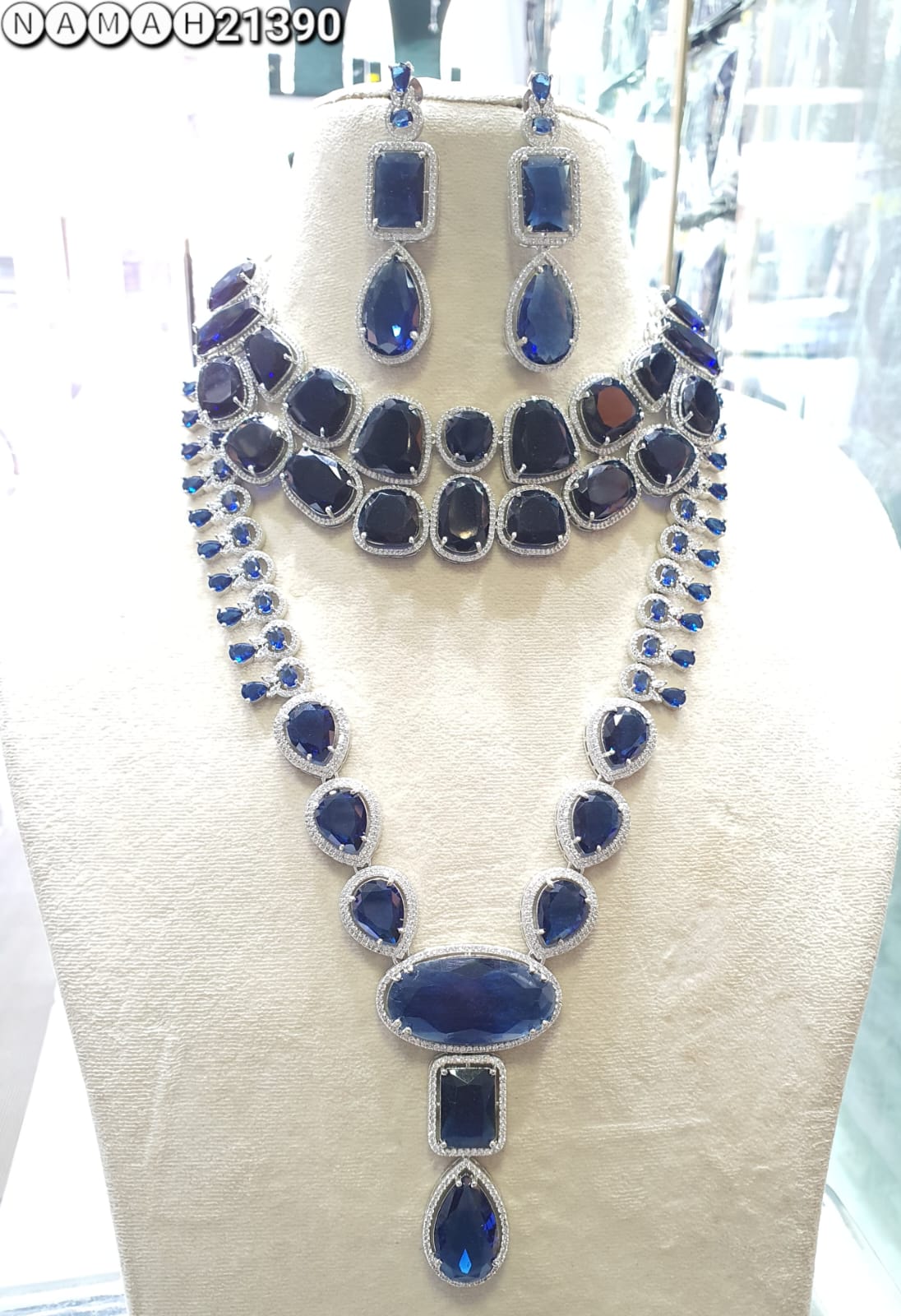 Blue American Diamond Necklace Set 
