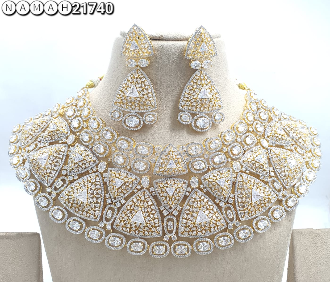 Golden American Diamond Necklace Set 