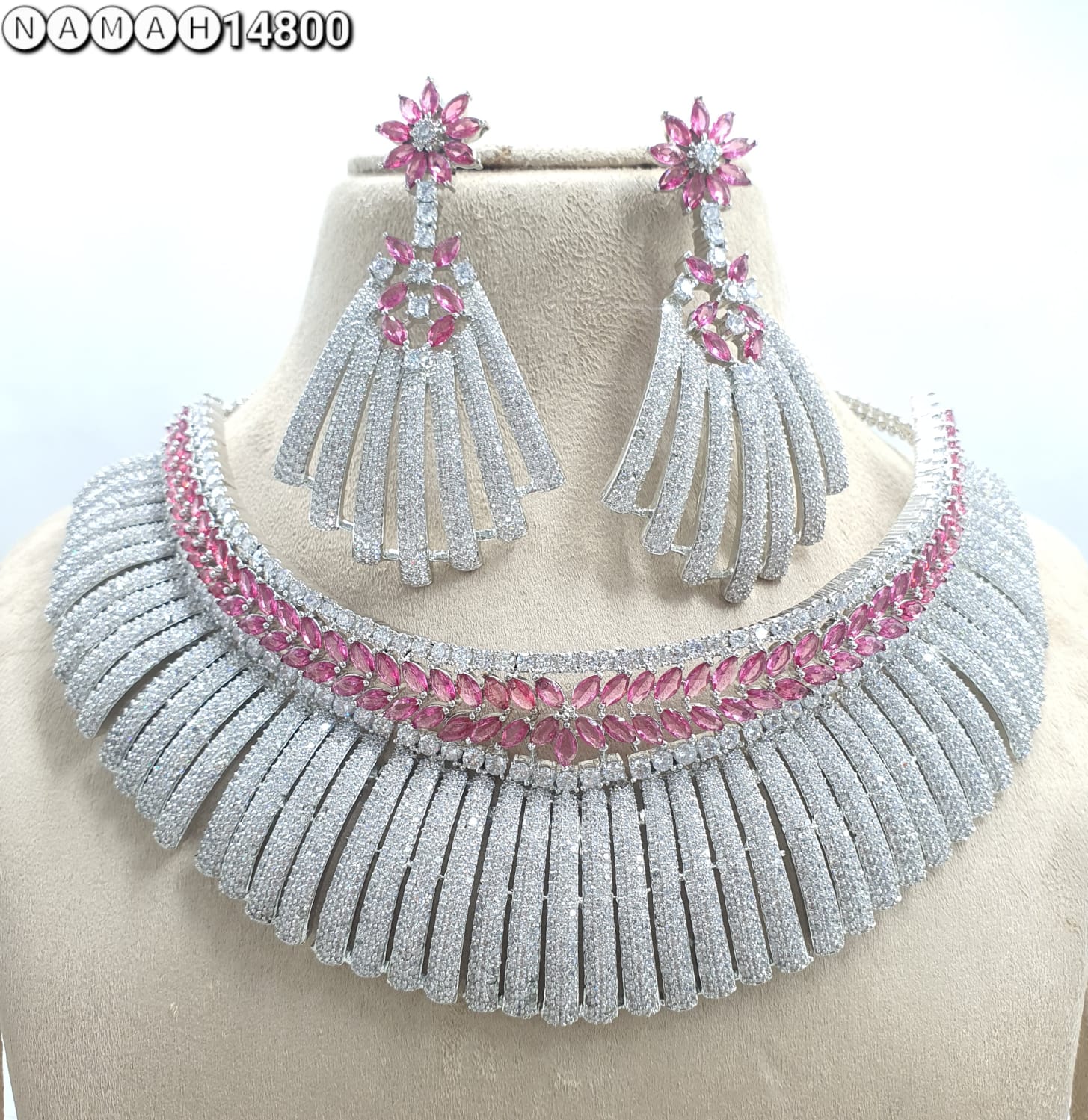 Pink American Diamond Necklace Set 