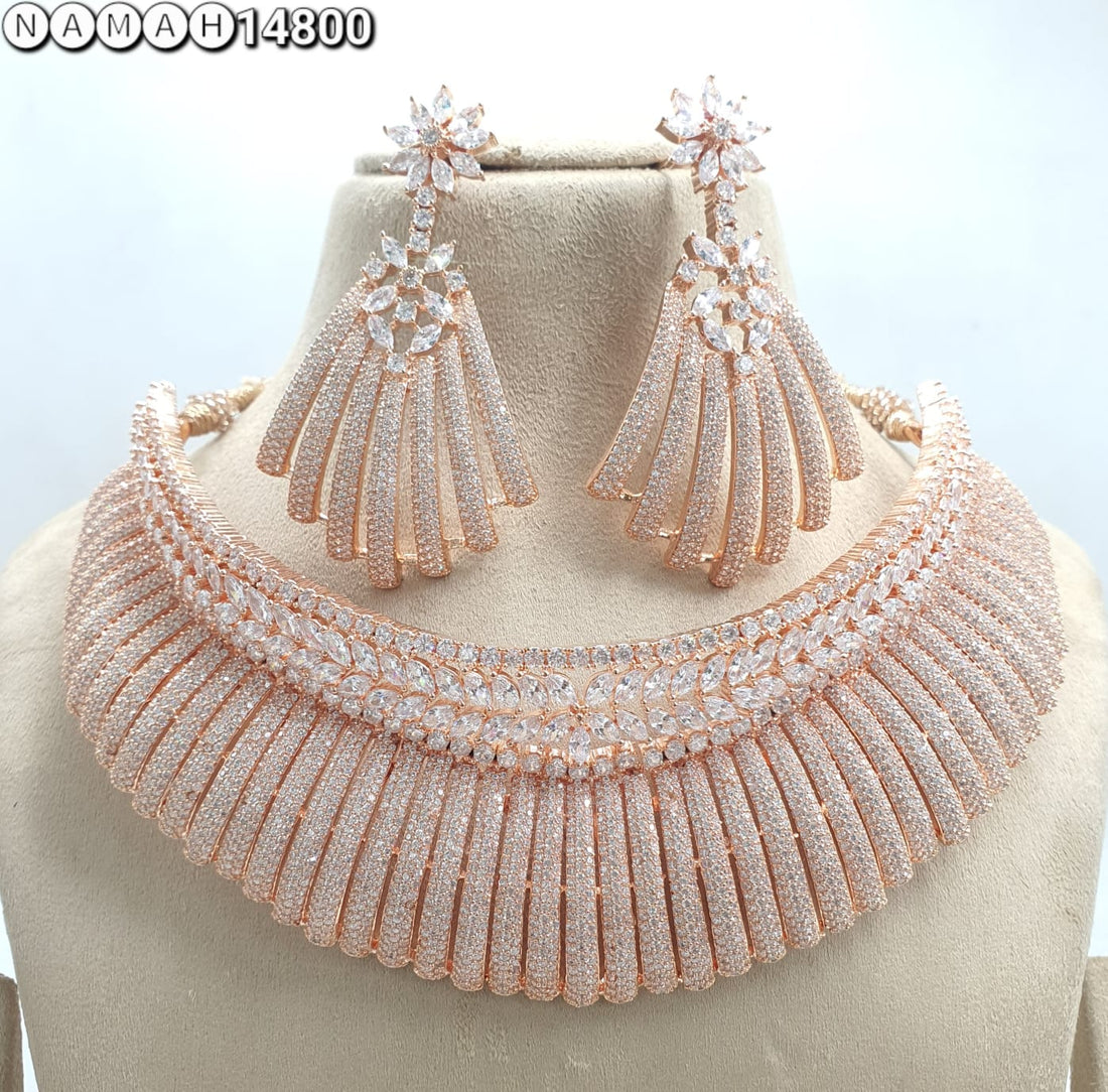 Gold American Diamond Necklace Set 