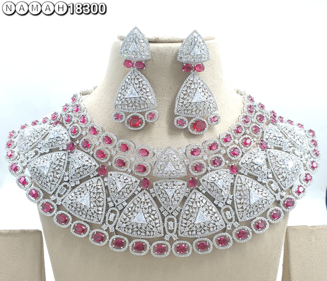Red American Diamond Necklace Set 