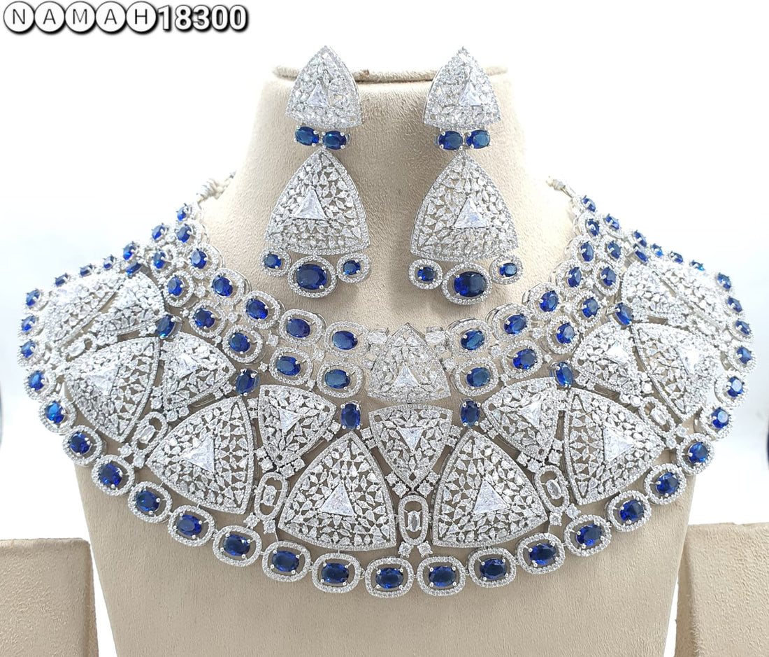 Blue American Diamond Necklace Set 