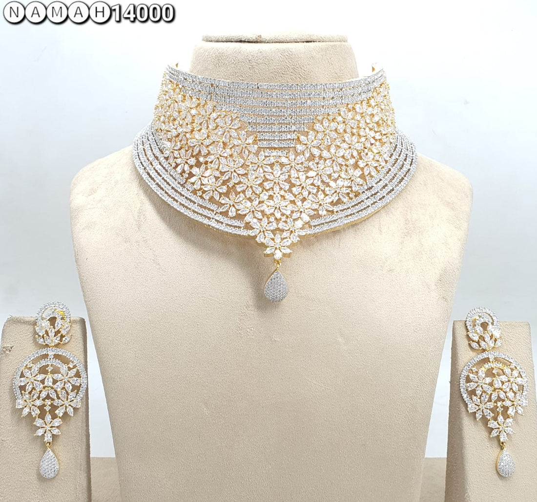 Gold American Diamond Necklace Set 