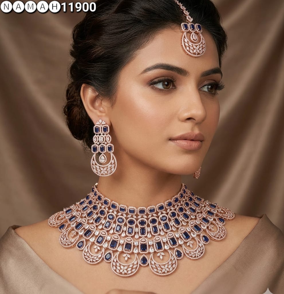 Blue American Diamond Necklace Set 