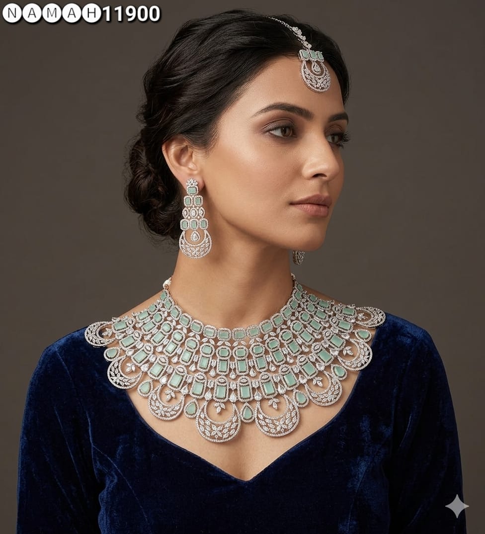 Mind Green American Diamond Necklace Set 