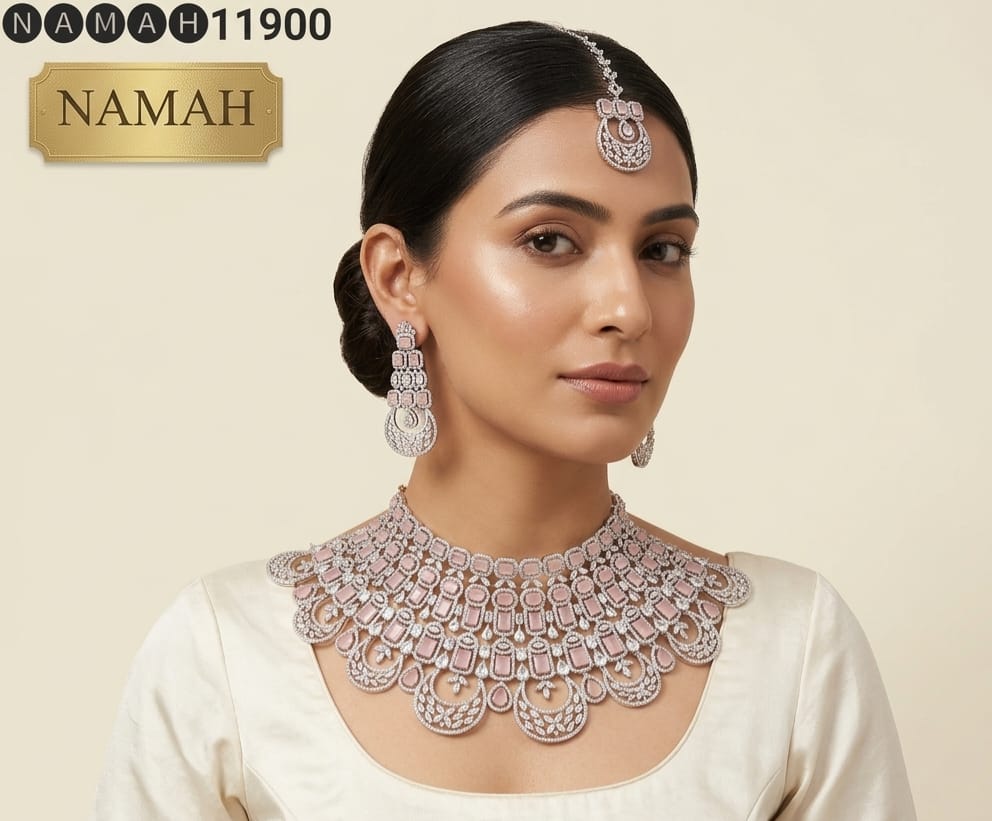 White American Diamond Necklace Set 