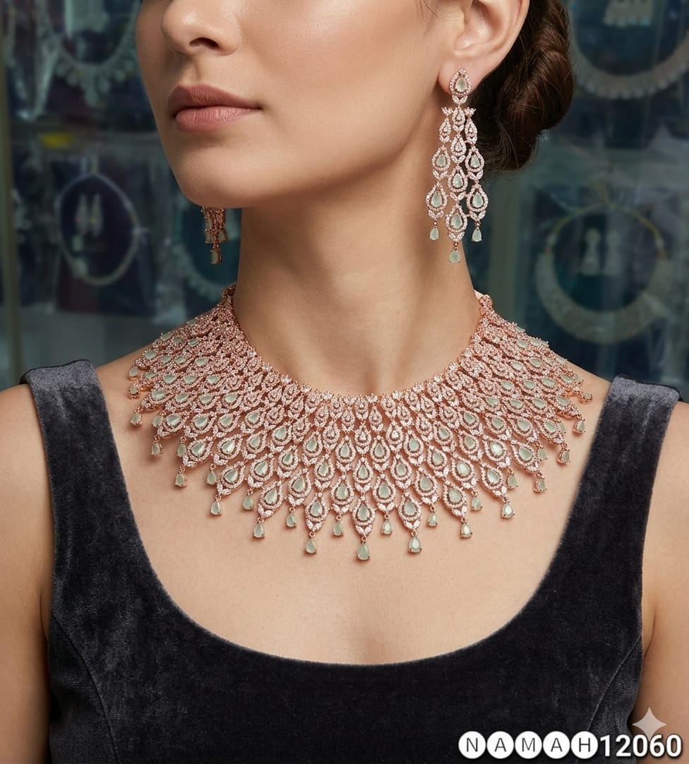 White American Diamond Necklace Set 
