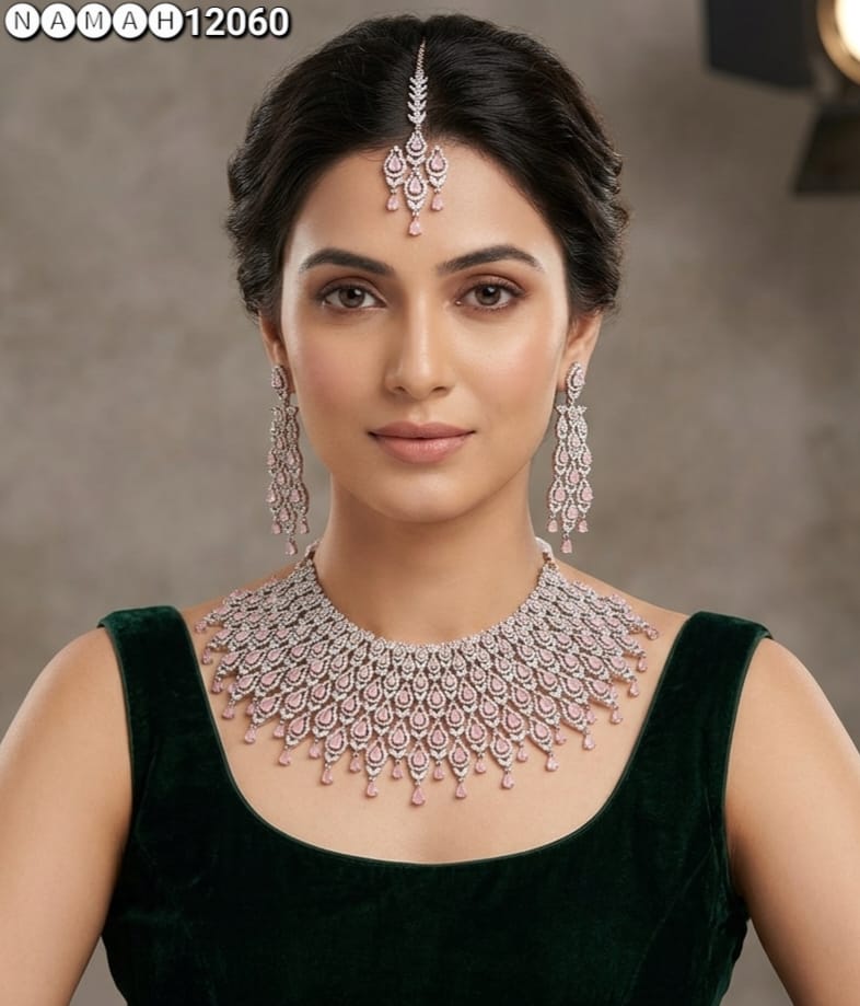 Baby Pink American Diamond Necklace Set 