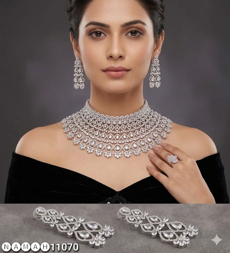 White American Diamond Necklace Set 