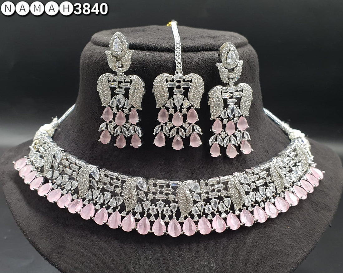 Baby Pink American Diamond Necklace Set 