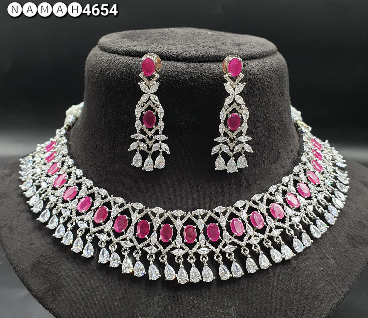 Pink American Diamond Necklace Set 