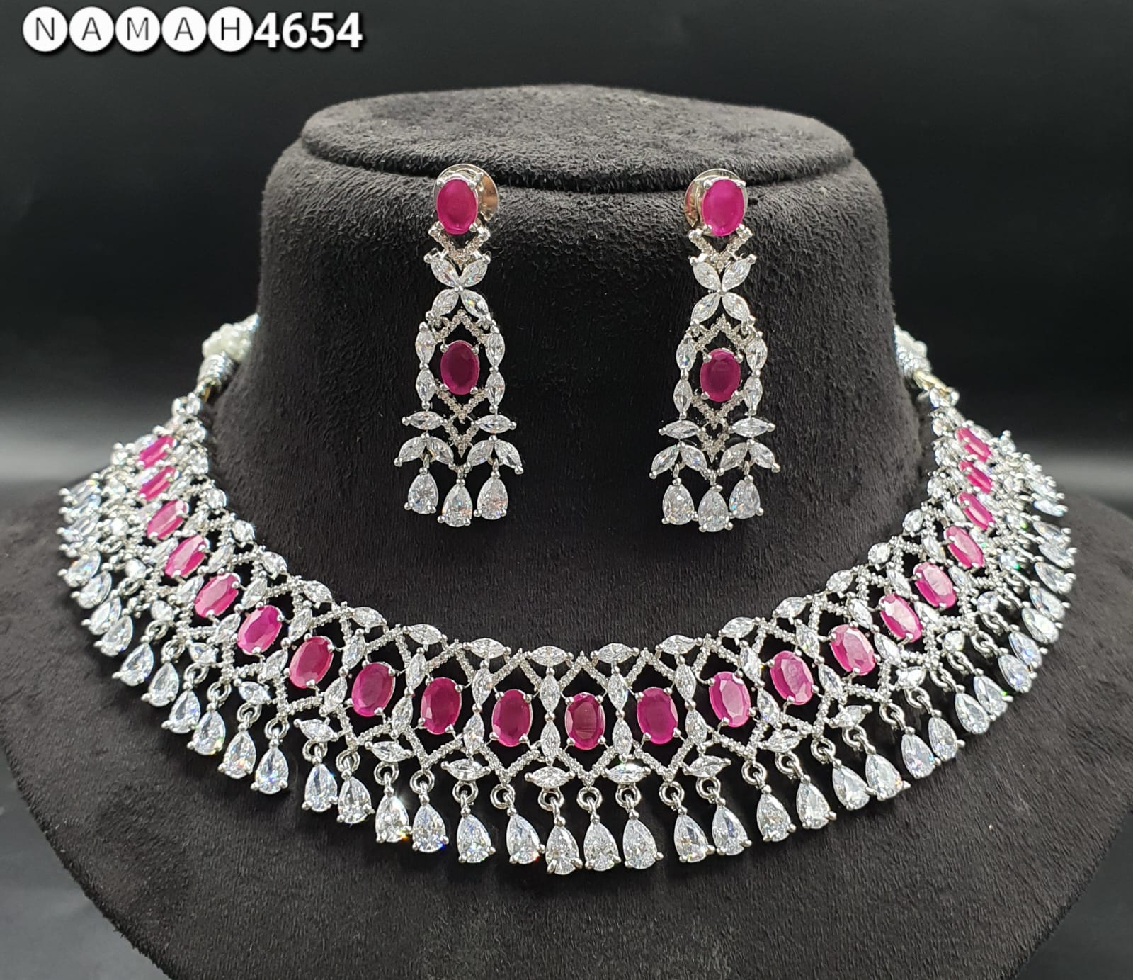 Pink American Diamond Necklace Set 